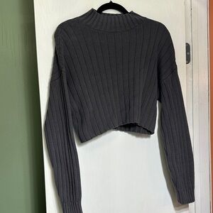Charcoal Ribbed Knit Sweater